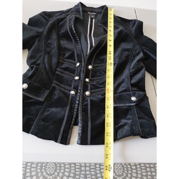 WHBM Velvet Blazer Jacket Womens 10 Black Military Luxury Goth Indy Retro Punk - Picture 15 of 15